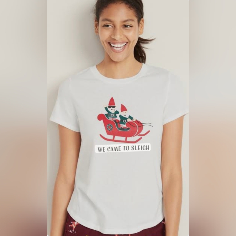 NWT Old Navy White WE CAME TO SLEIGH Short Sleeve Graphic Tee XXL 16 18
